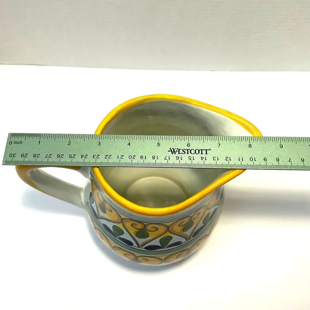 Talevera Redware Pottery Handpainted Mexico Lead Free Water/Juice/Tea Pitcher‎